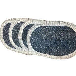 4 place mats Vintage Floral quilted lace trimmed Granny‎ core Blue And Cream
